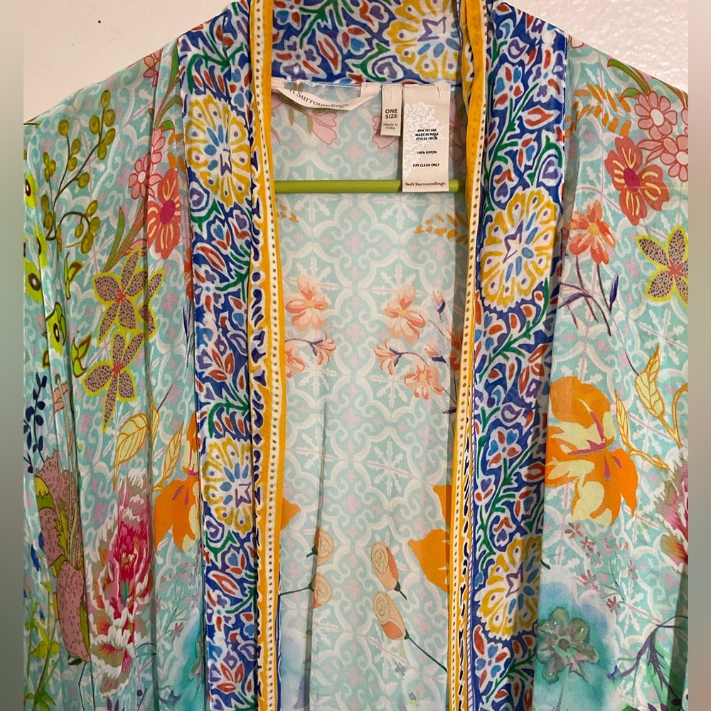 Soft Surroundings Boho Floral Kimono Cardigan – One Size – 100% Rayon hippie - Picture 5 of 16